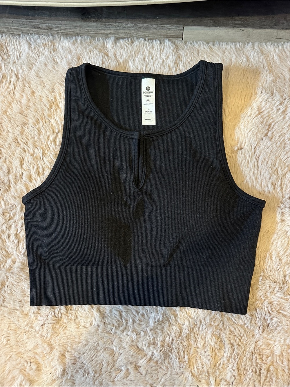 90 Degree By Reflex Black Ribbed Seamless Sports Bra